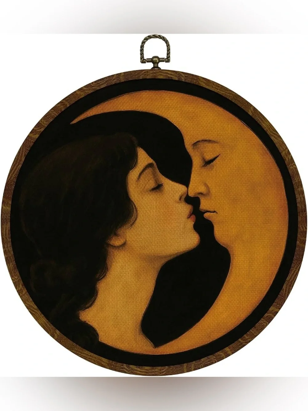 Romantic Moon & Woman Wall Art - Golden Black Decorative Plaque 10 inches